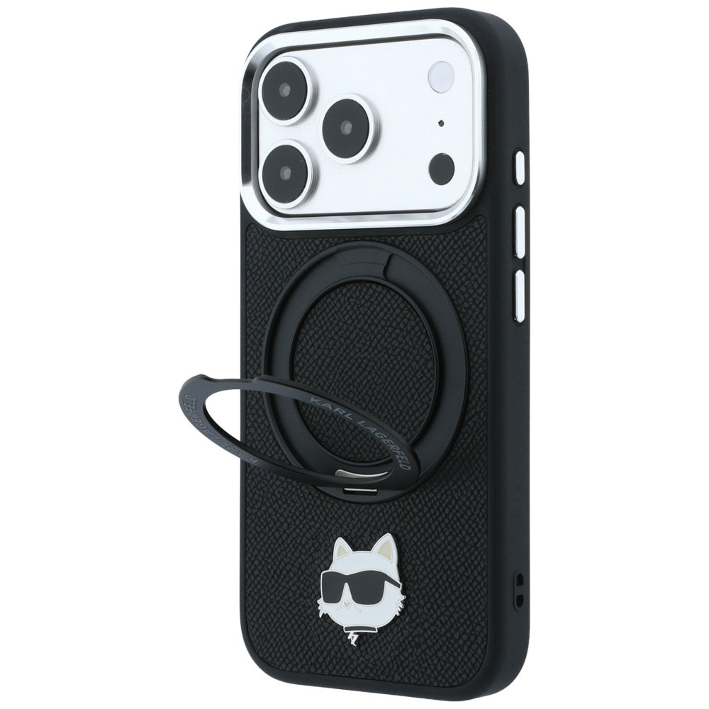 Husa MagSafe pentru Apple iPhone 18 Pro / 17 Pro, Karl Lagerfeld, Ring Stand 360 Choupette Pin, Neagra