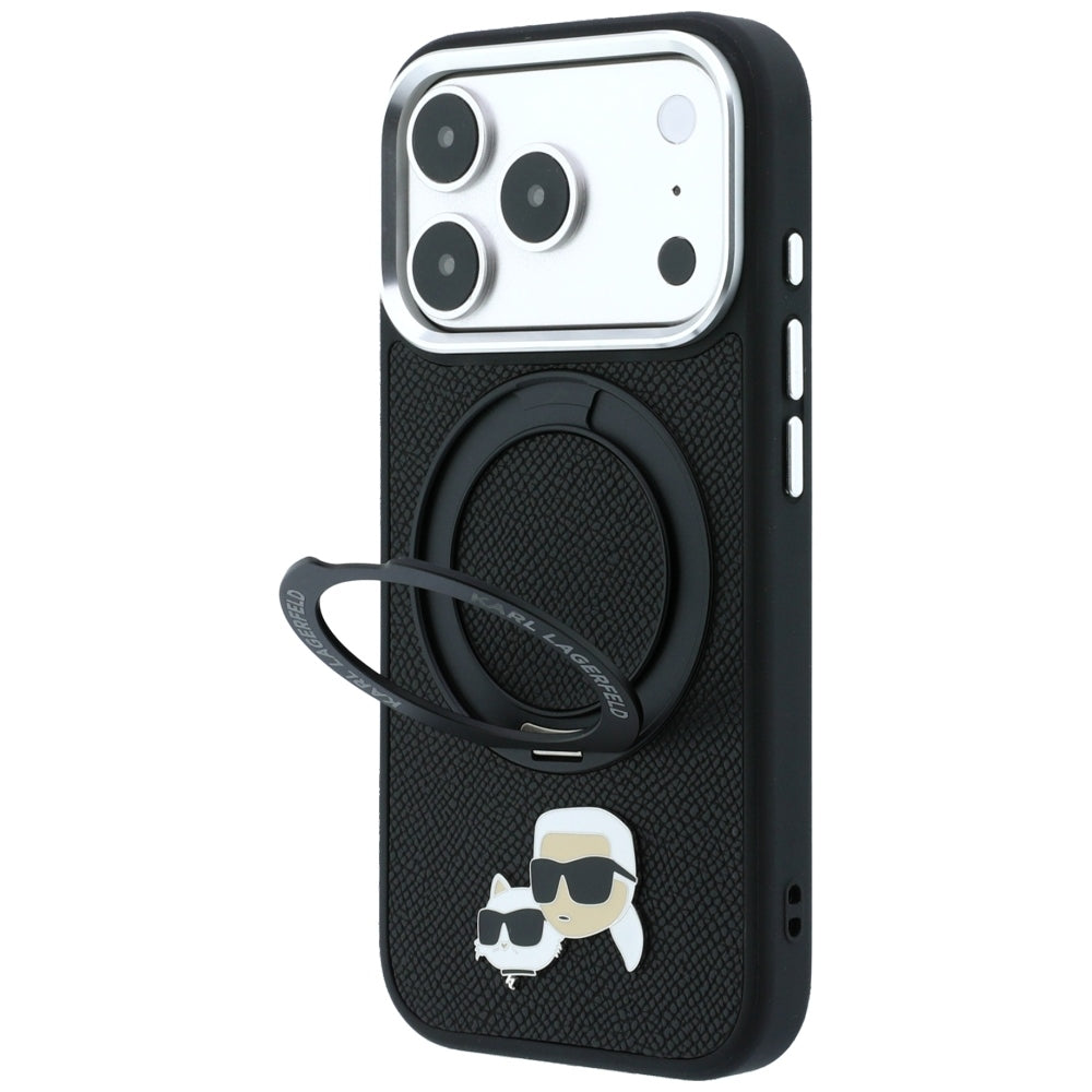 Husa MagSafe pentru Apple iPhone 18 Pro / 17 Pro, Karl Lagerfeld, Ring Stand 360 Karl & Choupette Pin, Neagra