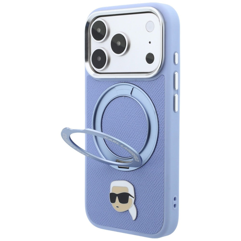 Husa MagSafe pentru Apple iPhone 18 Pro / 17 Pro, Karl Lagerfeld, Ring Stand 360 Karl Pin, Bleu