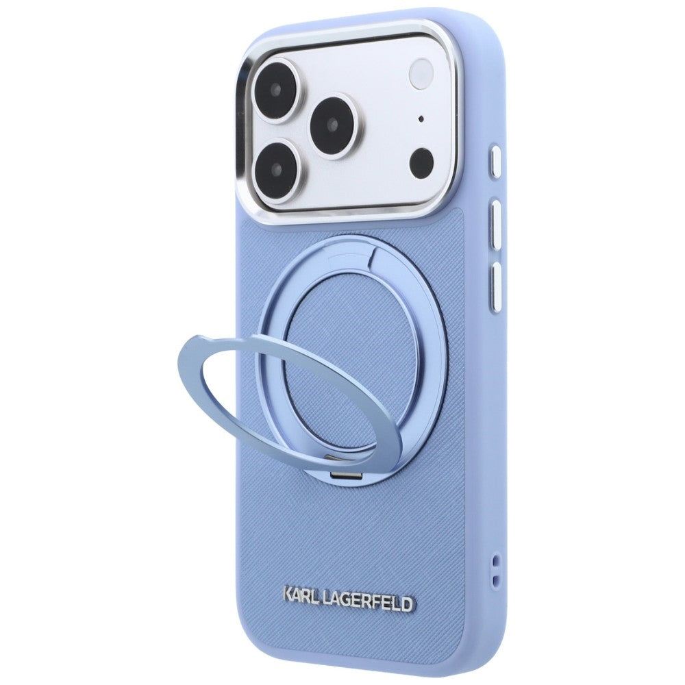 Husa MagSafe pentru Apple iPhone 18 Pro / 17 Pro, Karl Lagerfeld, Ring Stand 360 Saffiano, Bleu