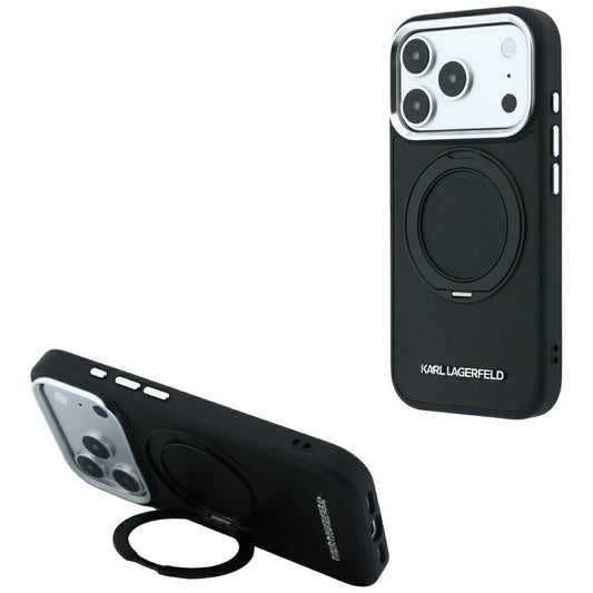 Husa MagSafe pentru Apple iPhone 18 Pro / 17 Pro, Karl Lagerfeld, Ring Stand 360 Saffiano, Neagra
