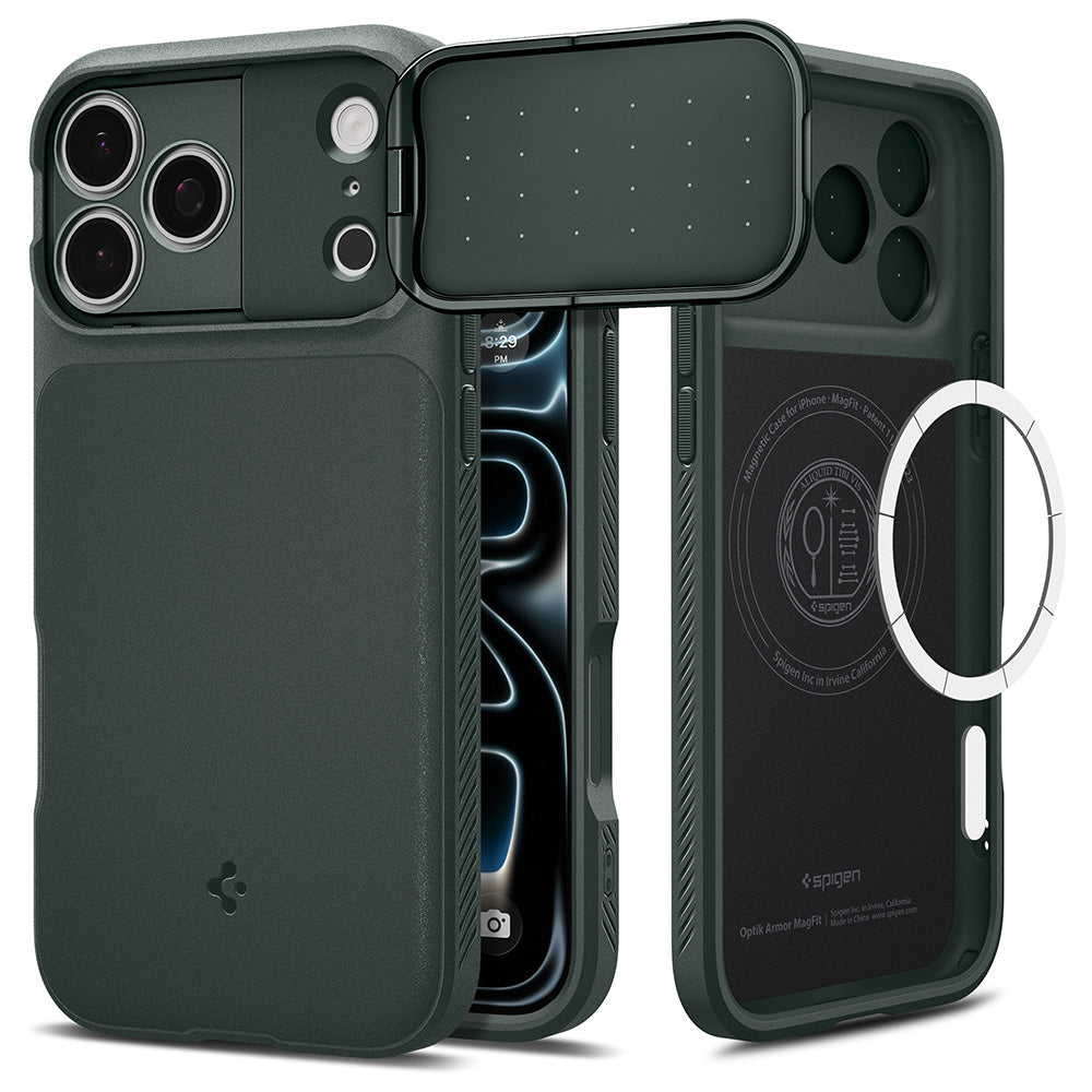 Husa MagSafe pentru Apple iPhone 18 Pro / 17 Pro, Spigen, Optik Armor, Verde ACS09954