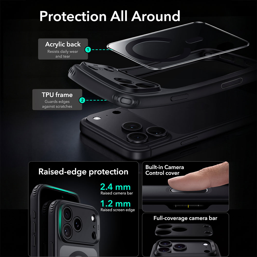 Husa MagSafe pentru Apple iPhone 18 Pro, ESR, Classic Hybrid, Neagra Transparenta