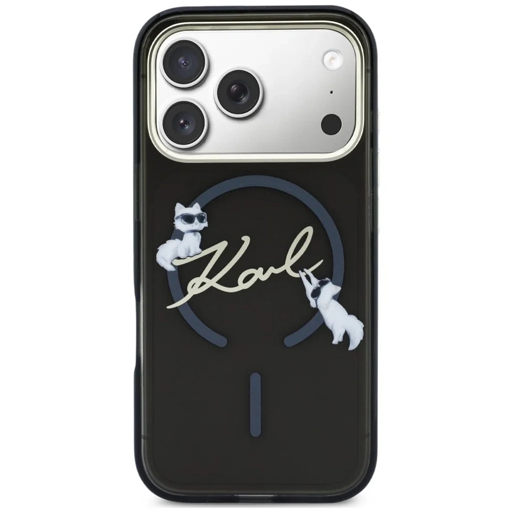 Husa MagSafe pentru Apple iPhone 18 Pro, Karl Lagerfeld, IML Choupette Karl Script Logo, Neagra