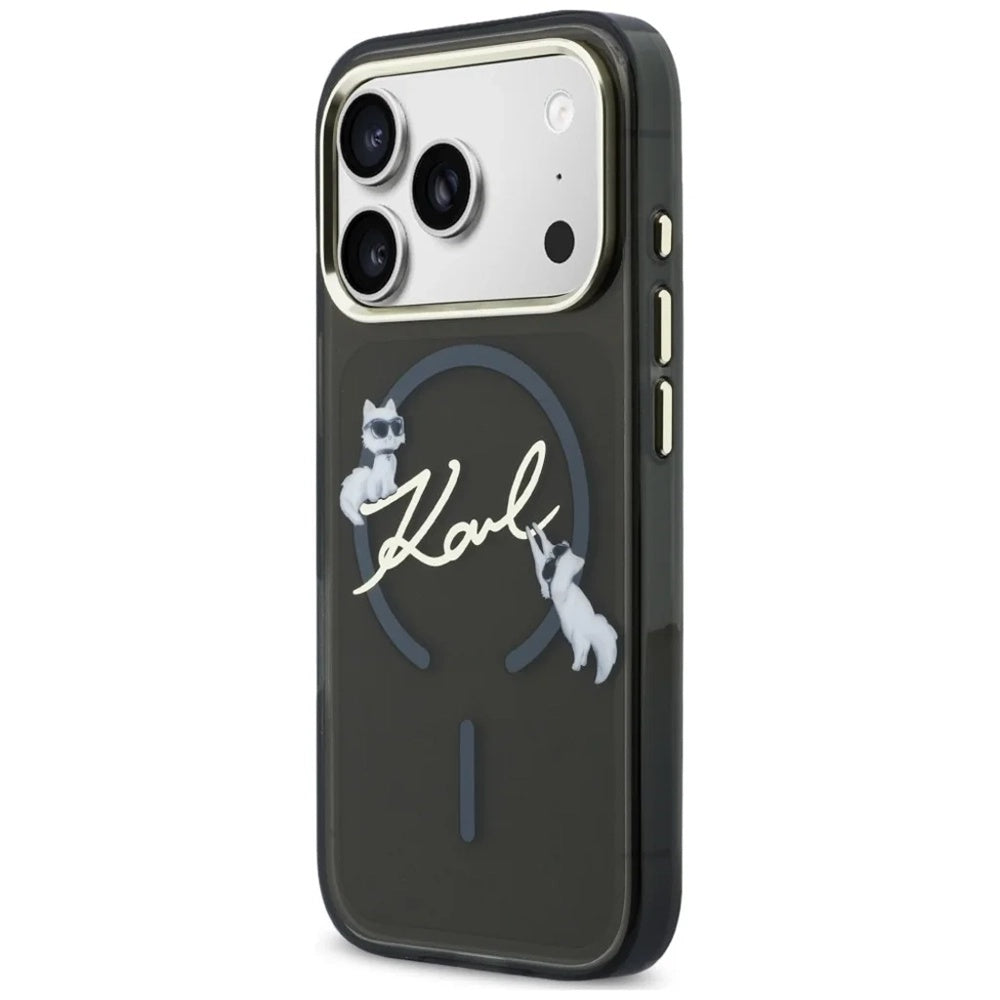 Husa MagSafe pentru Apple iPhone 18 Pro, Karl Lagerfeld, IML Choupette Karl Script Logo, Neagra