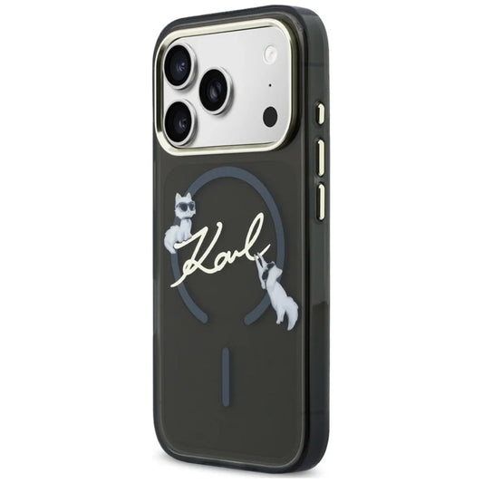 Husa MagSafe pentru Apple iPhone 18 Pro, Karl Lagerfeld, IML Choupette Karl Script Logo, Neagra
