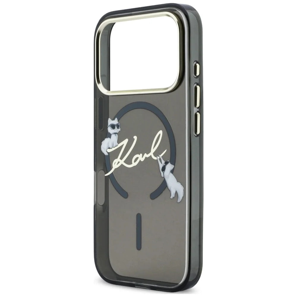 Husa MagSafe pentru Apple iPhone 18 Pro, Karl Lagerfeld, IML Choupette Karl Script Logo, Neagra