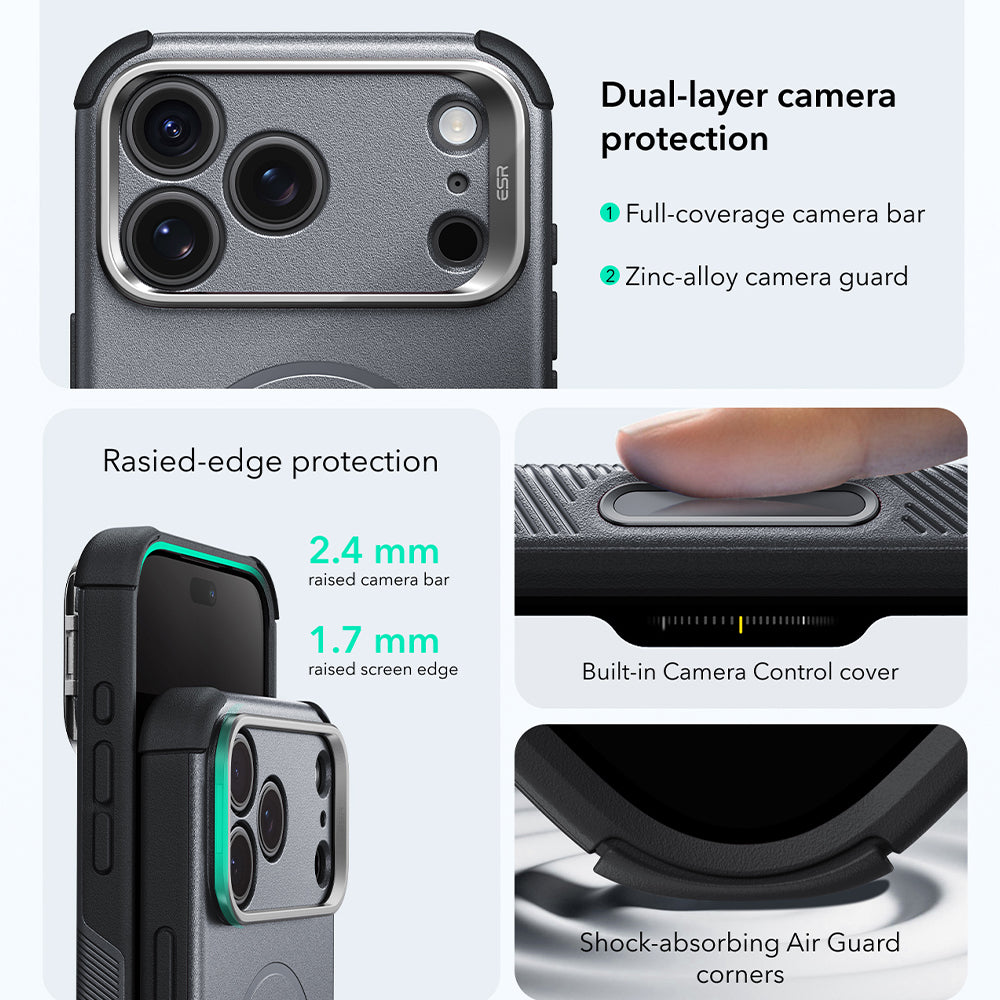 Husa MagSafe pentru Apple iPhone 18 Pro Max / 17 Pro Max, ESR, Cyber Armor Kickstand, Gri