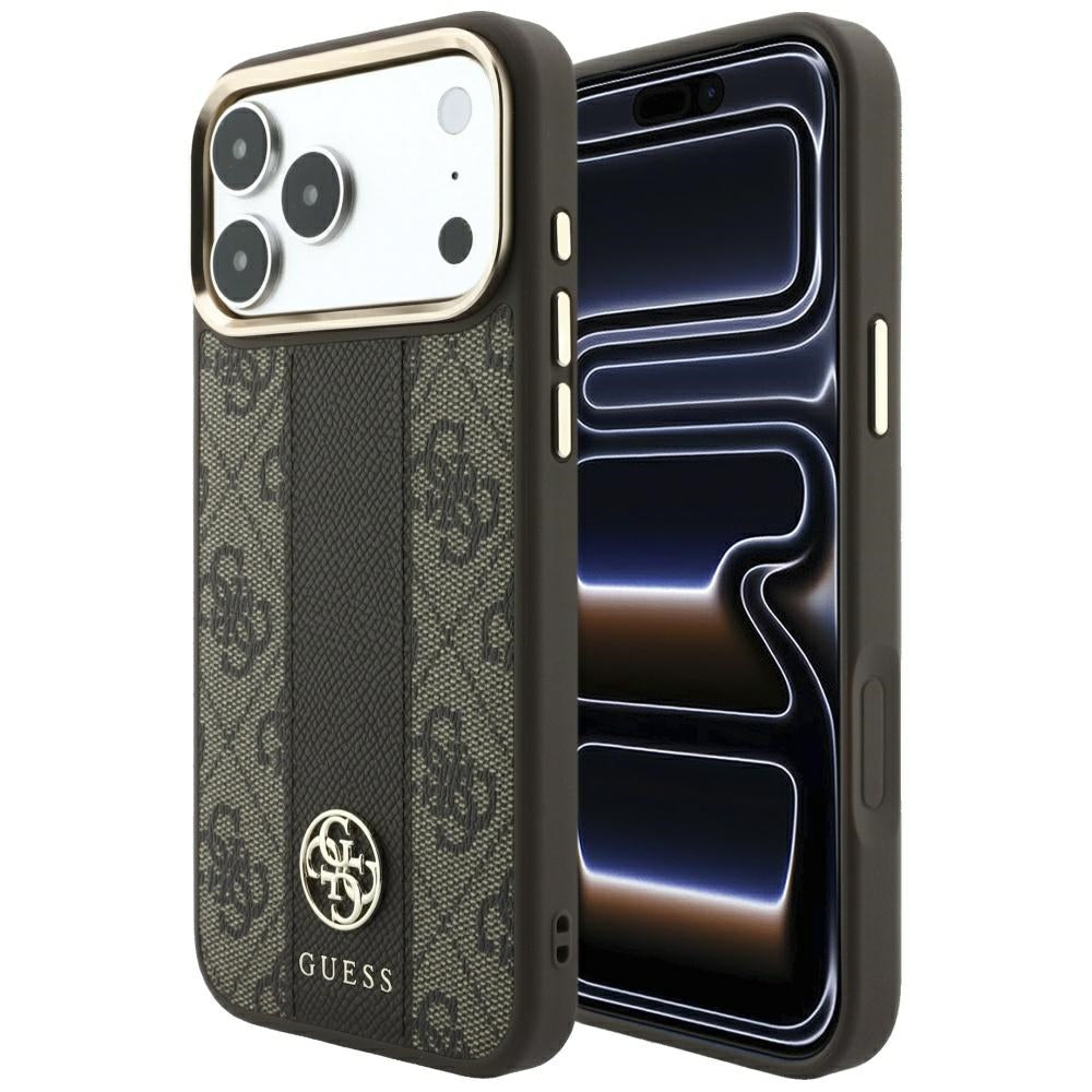 Husa MagSafe pentru Apple iPhone 18 Pro Max / 17 Pro Max, Guess, 4G Stripe Round Classic Logo, Maro