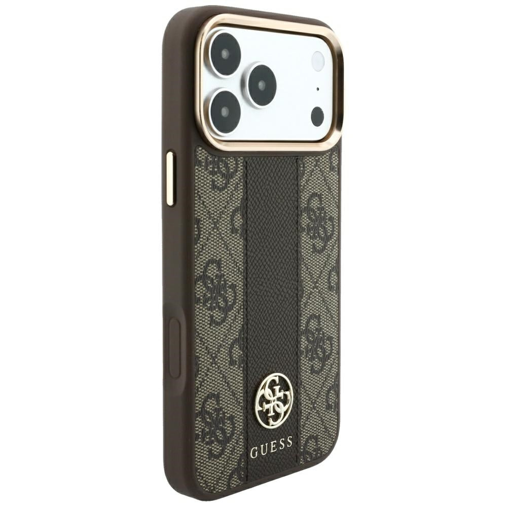 Husa MagSafe pentru Apple iPhone 18 Pro Max / 17 Pro Max, Guess, 4G Stripe Round Classic Logo, Maro