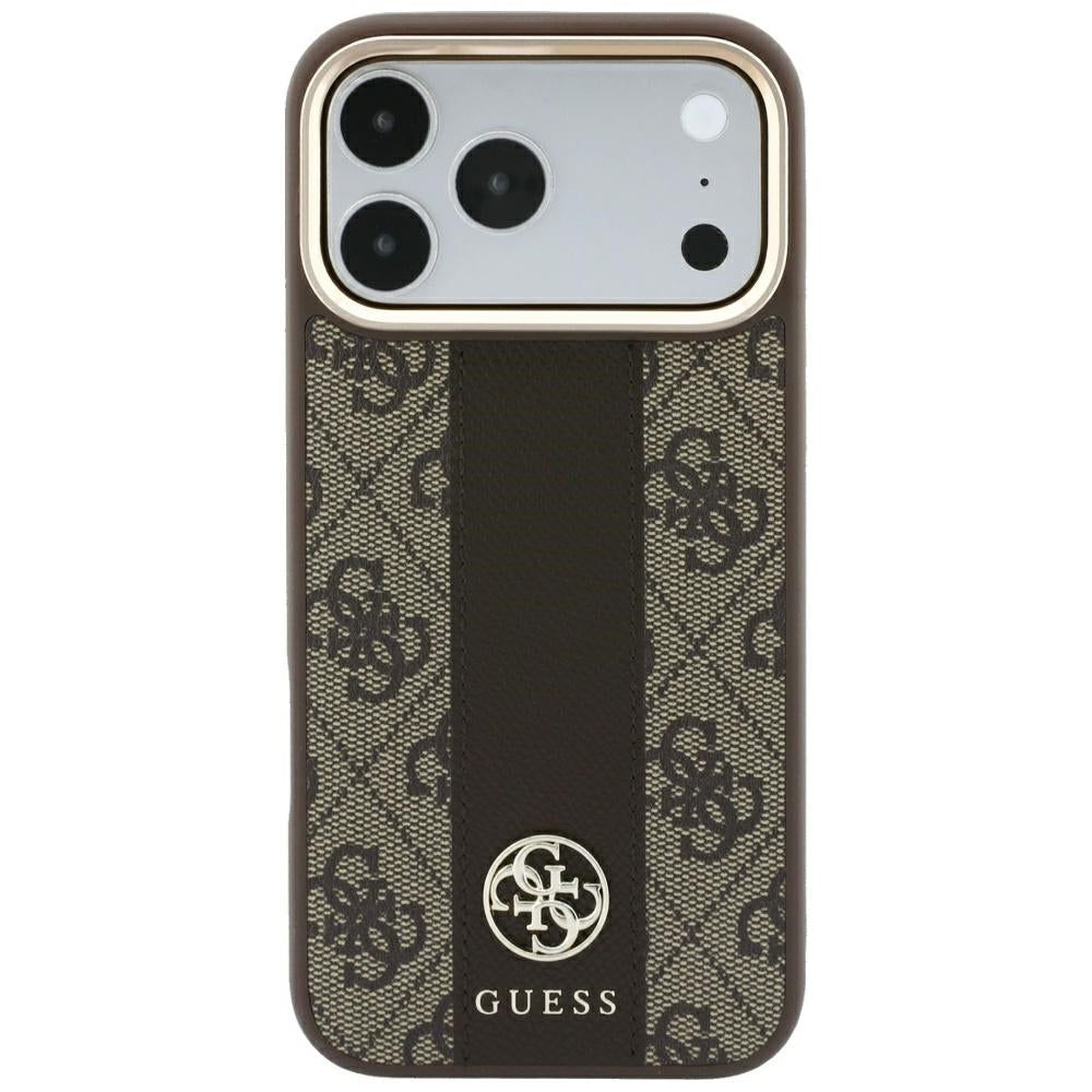 Husa MagSafe pentru Apple iPhone 18 Pro Max / 17 Pro Max, Guess, 4G Stripe Round Classic Logo, Maro