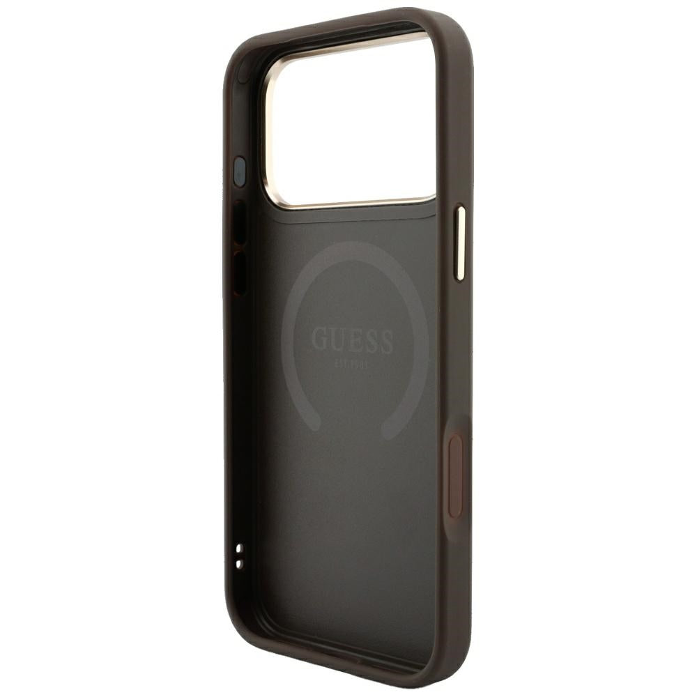 Husa MagSafe pentru Apple iPhone 18 Pro Max / 17 Pro Max, Guess, 4G Stripe Round Classic Logo, Maro