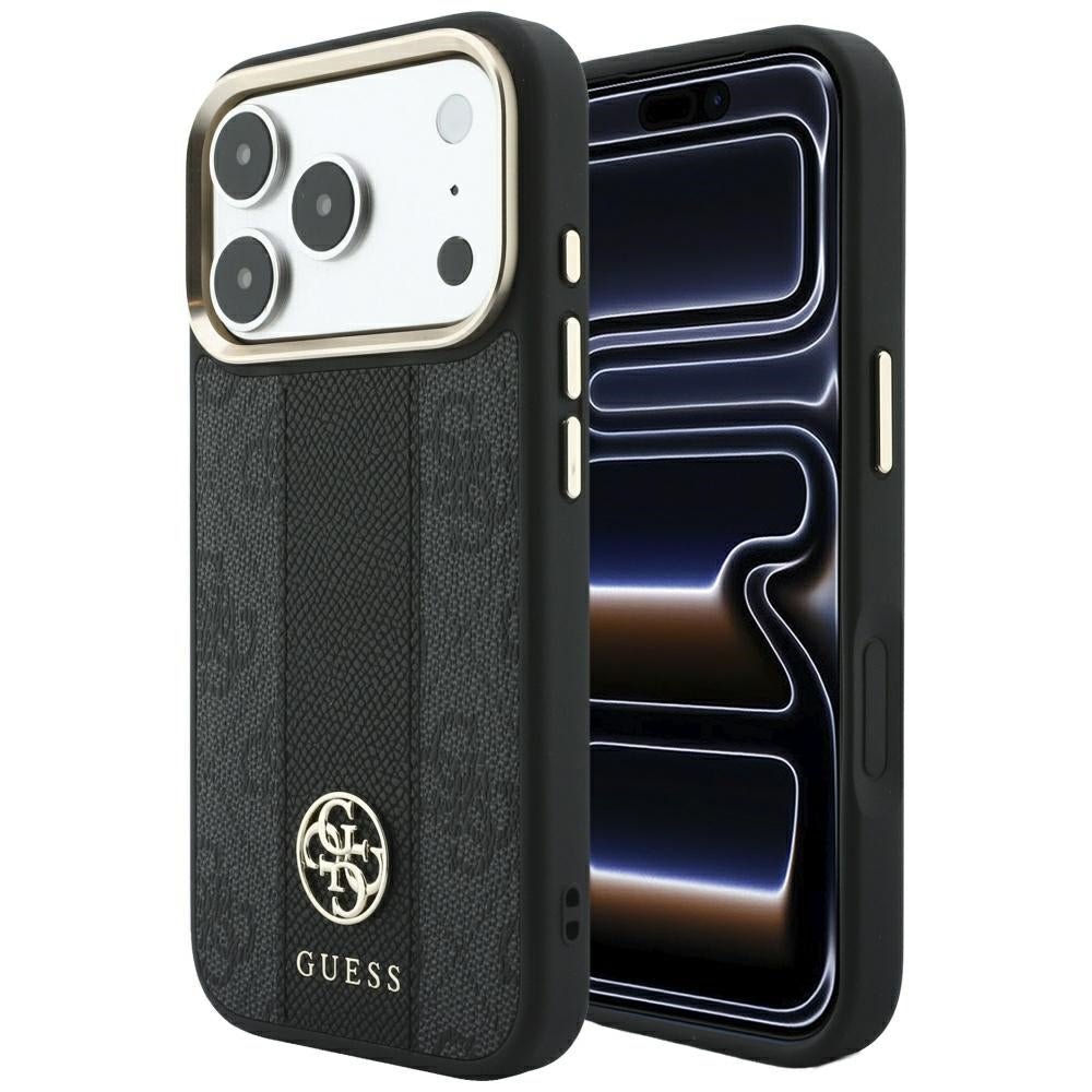Husa MagSafe pentru Apple iPhone 18 Pro Max / 17 Pro Max, Guess, 4G Stripe Round Classic Logo, Neagra
