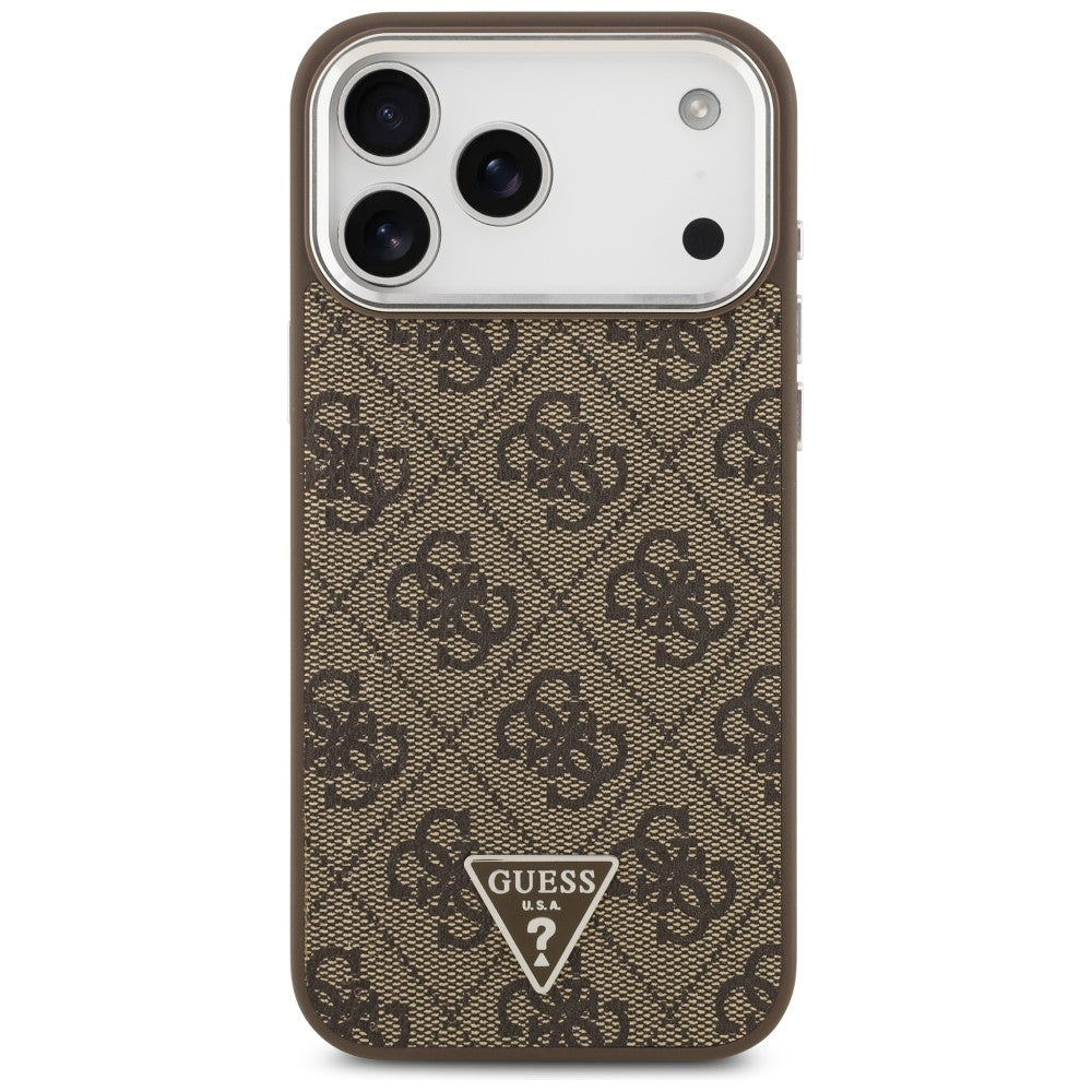 Husa MagSafe pentru Apple iPhone 18 Pro Max / 17 Pro Max, Guess, 4G Triangle Logo, Maro Argintie