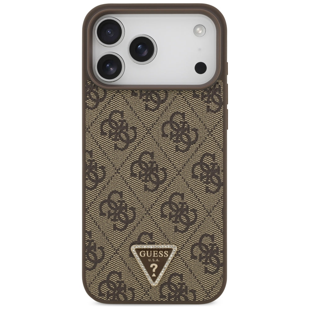 Husa MagSafe pentru Apple iPhone 18 Pro Max / 17 Pro Max, Guess, 4G Triangle Strass, Maro