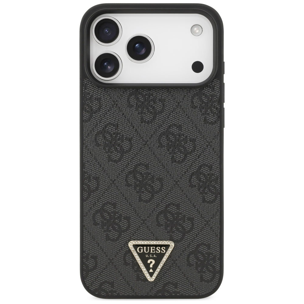 Husa MagSafe pentru Apple iPhone 18 Pro Max / 17 Pro Max, Guess, 4G Triangle Strass, Neagra