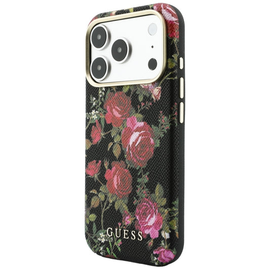 Husa MagSafe pentru Apple iPhone 18 Pro Max / 17 Pro Max, Guess, Blossom Roses Print, Neagra