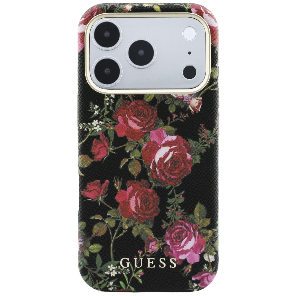 Husa MagSafe pentru Apple iPhone 18 Pro Max / 17 Pro Max, Guess, Blossom Roses Print, Neagra