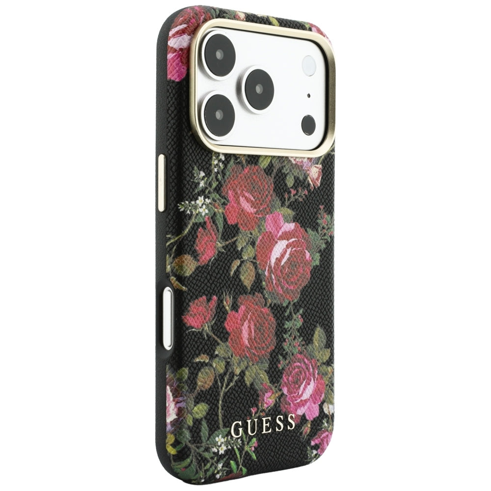 Husa MagSafe pentru Apple iPhone 18 Pro Max / 17 Pro Max, Guess, Blossom Roses Print, Neagra