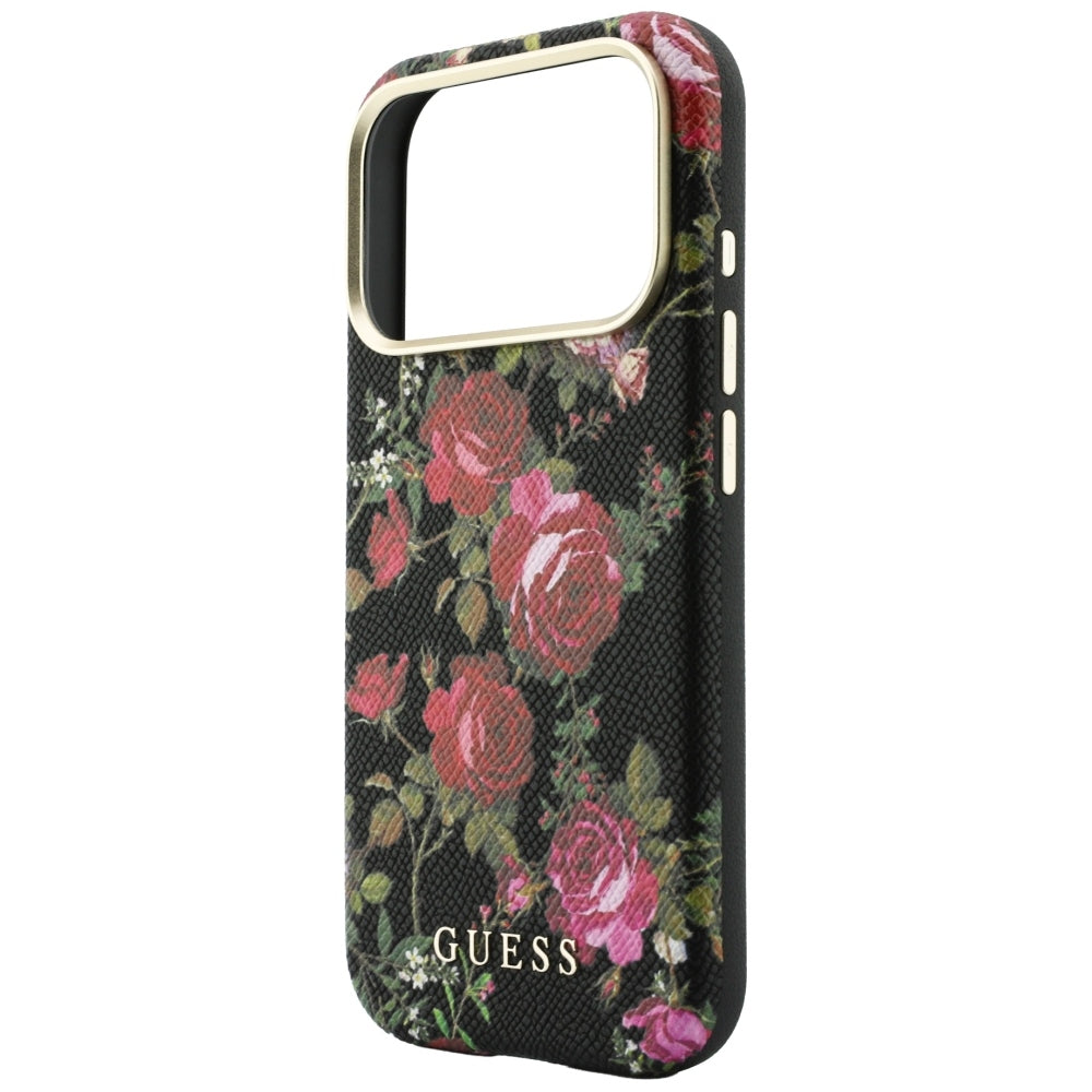 Husa MagSafe pentru Apple iPhone 18 Pro Max / 17 Pro Max, Guess, Blossom Roses Print, Neagra