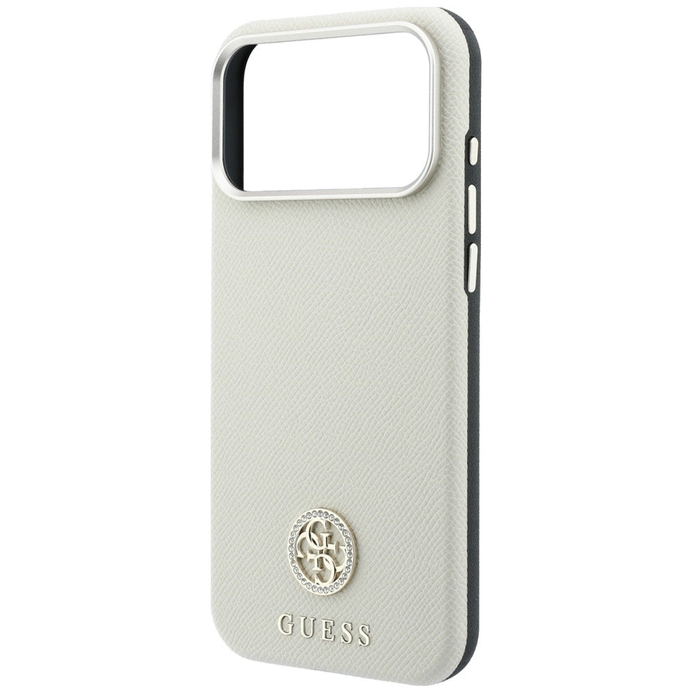 Husa MagSafe pentru Apple iPhone 18 Pro Max / 17 Pro Max, Guess, Grained Round Strass Logo, Bej