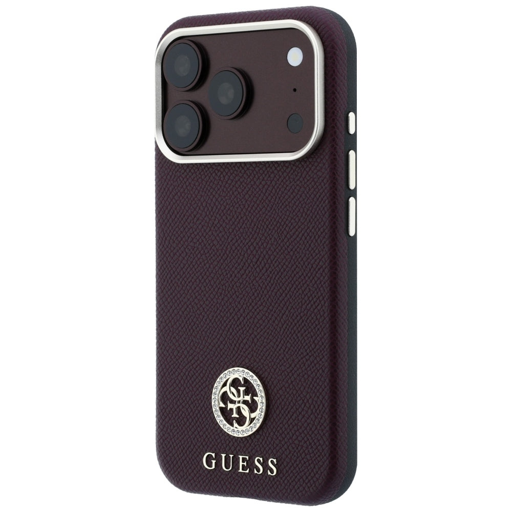 Husa MagSafe pentru Apple iPhone 18 Pro Max / 17 Pro Max, Guess, Grained Round Strass Logo, Visinie