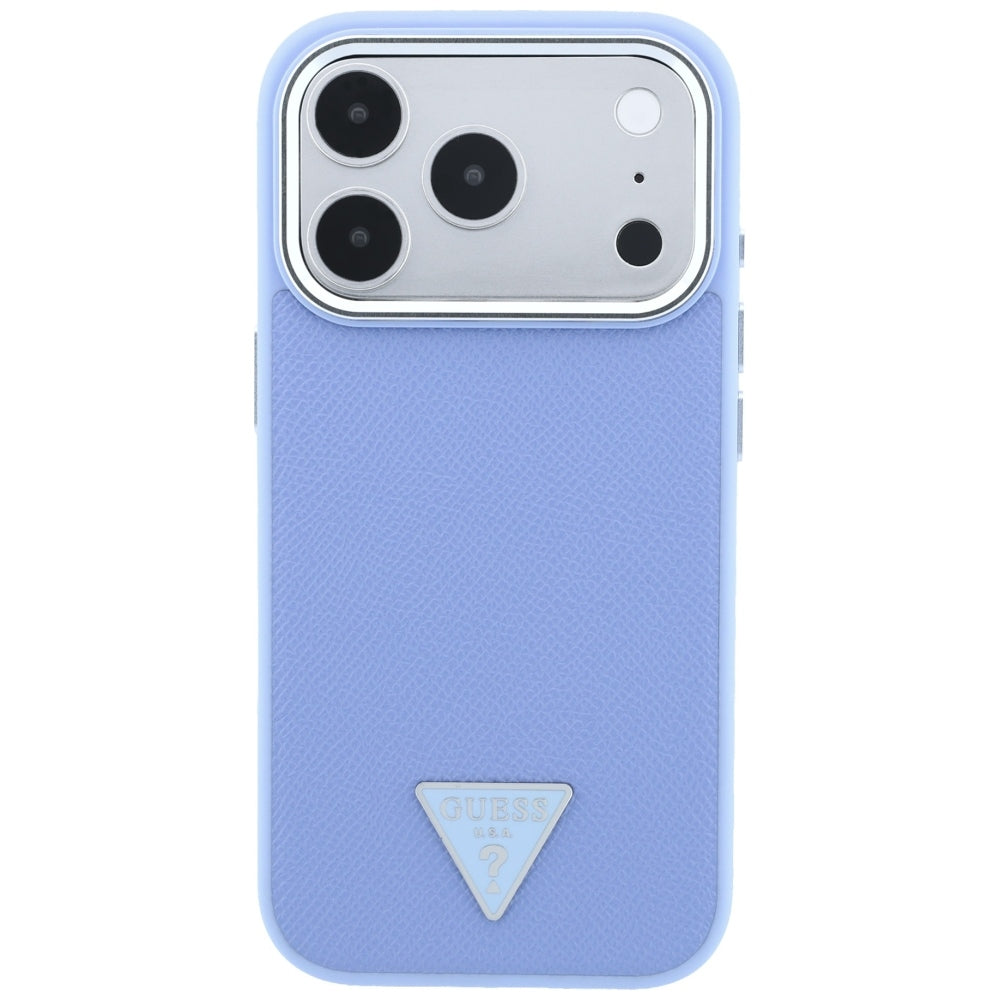 Husa MagSafe pentru Apple iPhone 18 Pro Max / 17 Pro Max, Guess, Grained Triangle Logo, Bleu