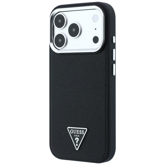 Husa MagSafe pentru Apple iPhone 18 Pro Max / 17 Pro Max, Guess, Grained Triangle Logo, Neagra