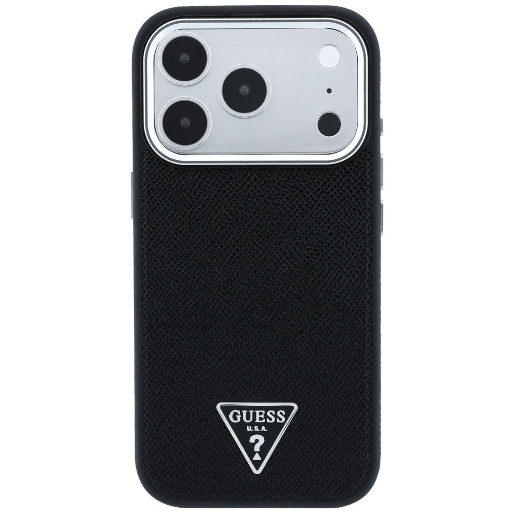 Husa MagSafe pentru Apple iPhone 18 Pro Max / 17 Pro Max, Guess, Grained Triangle Logo, Neagra