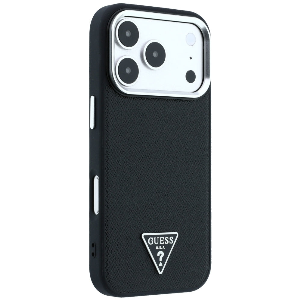 Husa MagSafe pentru Apple iPhone 18 Pro Max / 17 Pro Max, Guess, Grained Triangle Logo, Neagra
