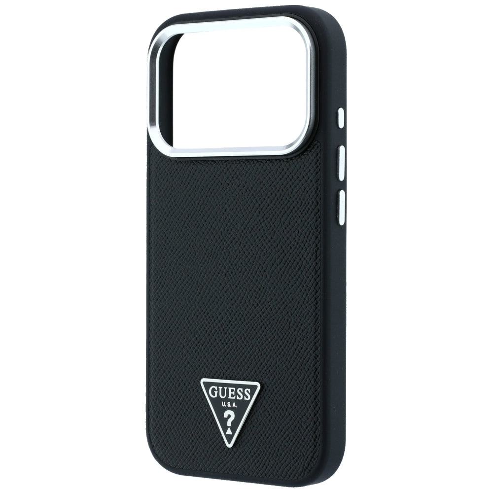 Husa MagSafe pentru Apple iPhone 18 Pro Max / 17 Pro Max, Guess, Grained Triangle Logo, Neagra
