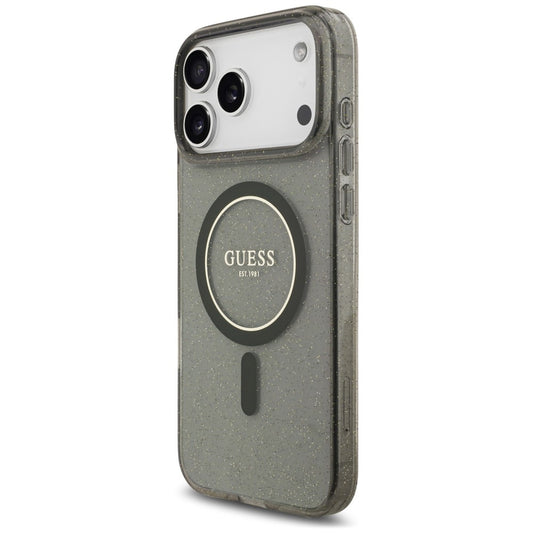 Husa MagSafe pentru Apple iPhone 18 Pro Max / 17 Pro Max, Guess, IML Glitter with Pearl Strap, Neagra