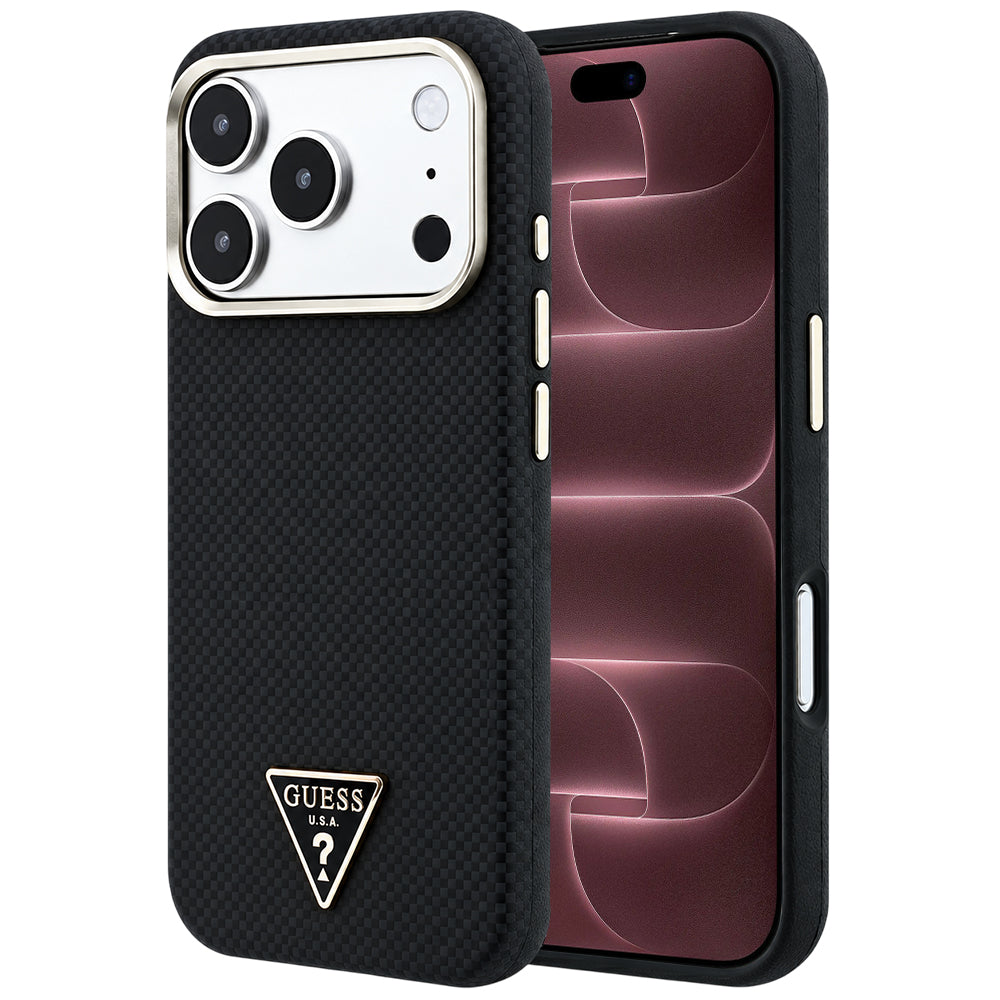 Husa MagSafe pentru Apple iPhone 18 Pro Max / 17 Pro Max, Guess, Kevlar Triangle Logo, Neagra