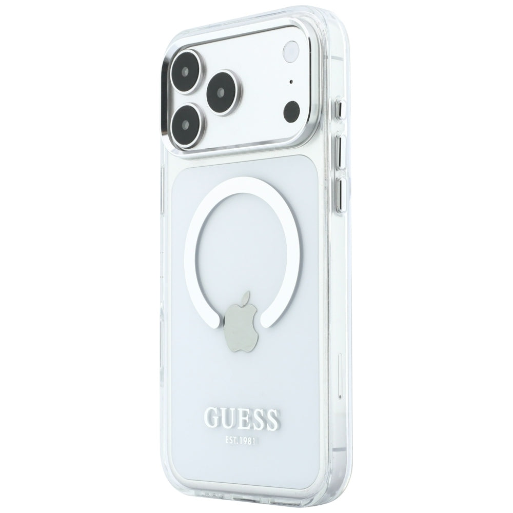 Husa MagSafe pentru Apple iPhone 18 Pro Max / 17 Pro Max, Guess, Metal Outline, Argintie