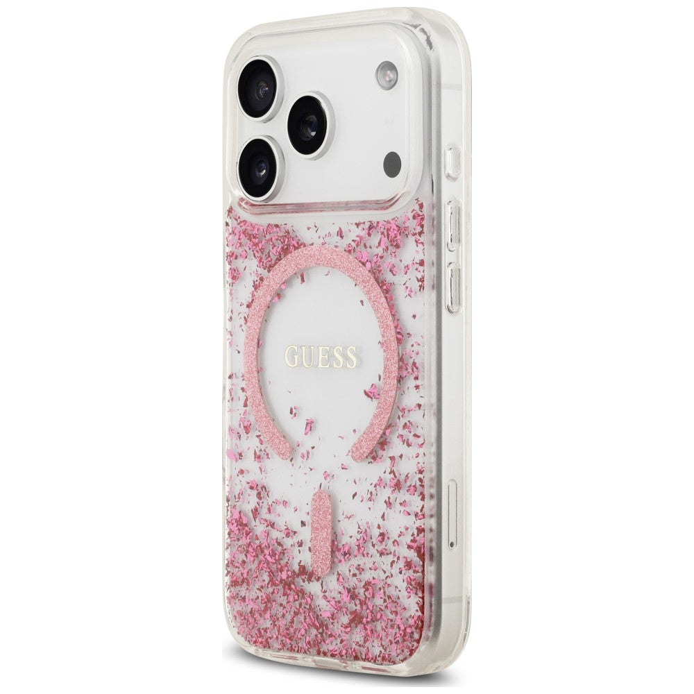 Husa MagSafe pentru Apple iPhone 18 Pro Max / 17 Pro Max, Guess, Resin Bottom Glitter, Roz