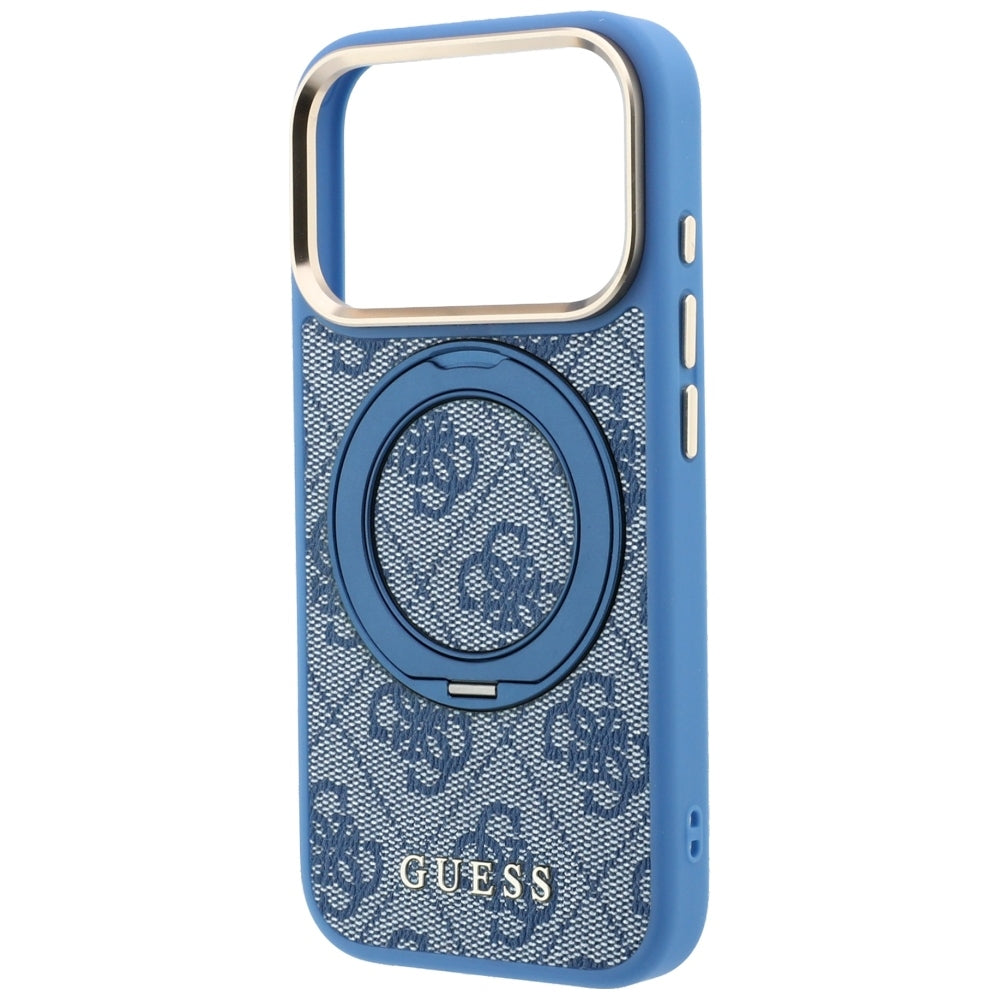 Husa MagSafe pentru Apple iPhone 18 Pro Max / 17 Pro Max, Guess, Ring Stand 360 4G Classic Logo, Albastra