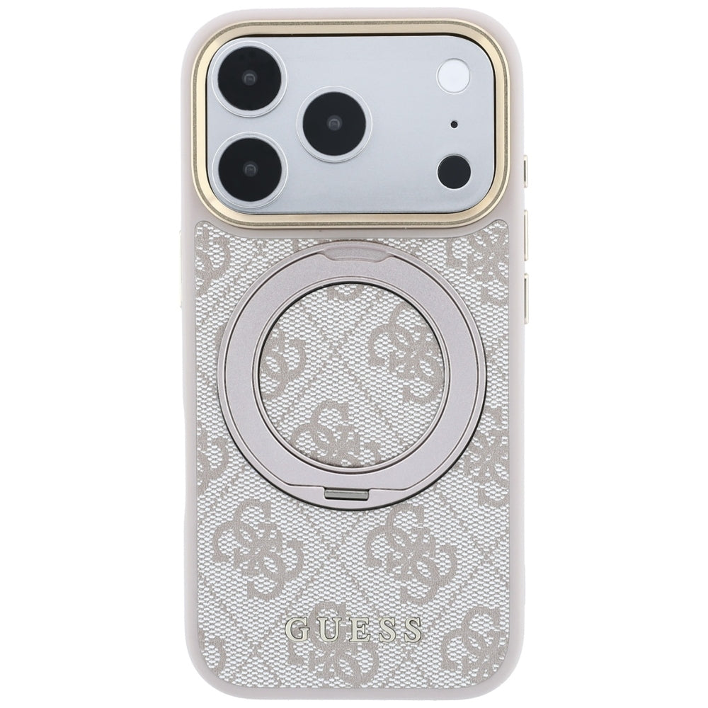 Husa MagSafe pentru Apple iPhone 18 Pro Max / 17 Pro Max, Guess, Ring Stand Classic Logo, Roz