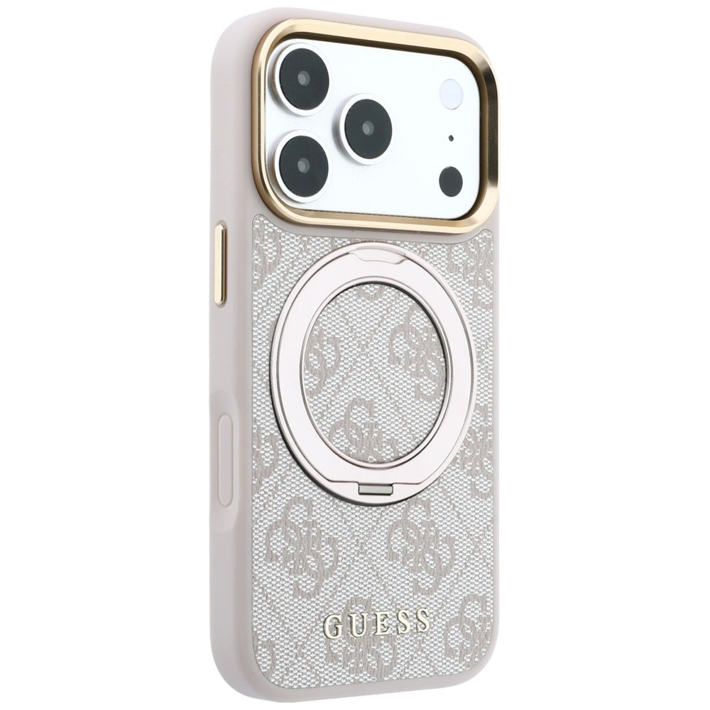Husa MagSafe pentru Apple iPhone 18 Pro Max / 17 Pro Max, Guess, Ring Stand Classic Logo, Roz