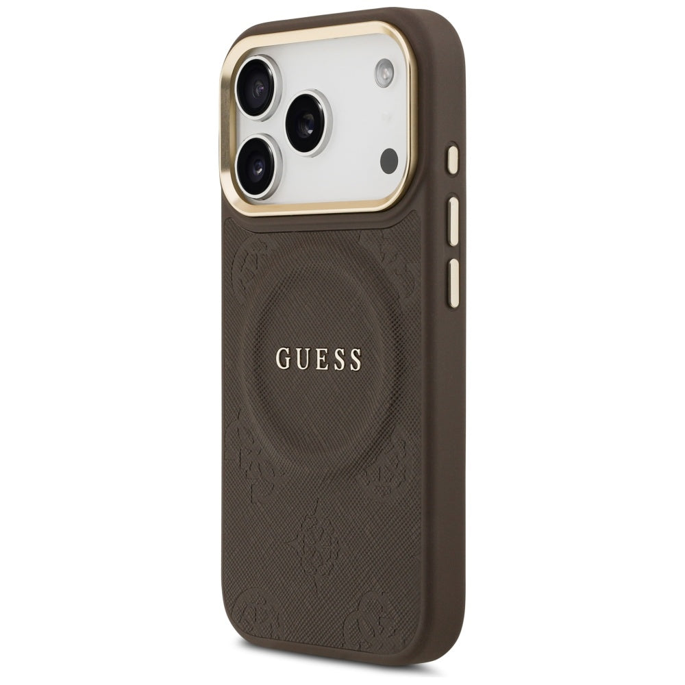 Husa MagSafe pentru Apple iPhone 18 Pro Max / 17 Pro Max, Guess, Saffiano Peony Ring, Maro