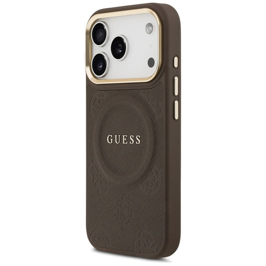Husa MagSafe pentru Apple iPhone 18 Pro Max / 17 Pro Max, Guess, Saffiano Peony Ring, Maro