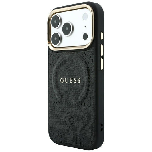 Husa MagSafe pentru Apple iPhone 18 Pro Max / 17 Pro Max, Guess, Saffiano Peony Ring, Neagra