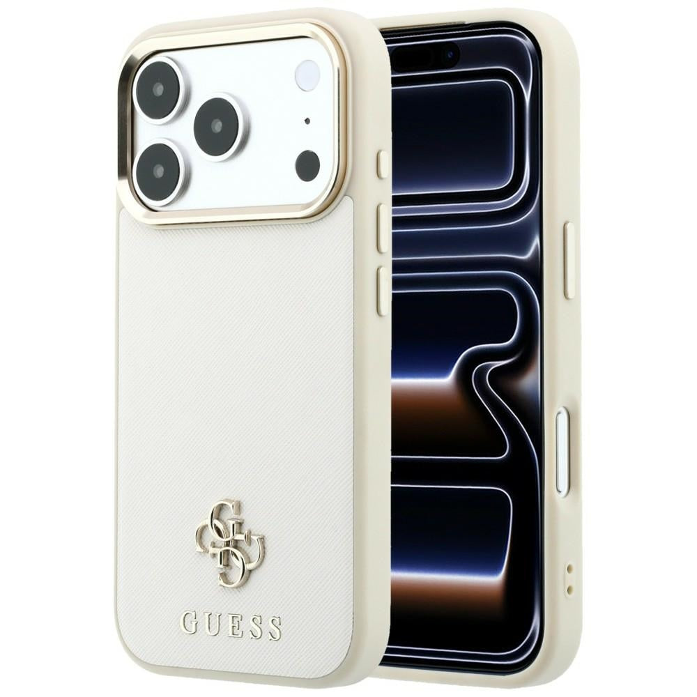 Husa MagSafe pentru Apple iPhone 18 Pro Max / 17 Pro Max, Guess, Saffiano Small 4G Classic, Bej