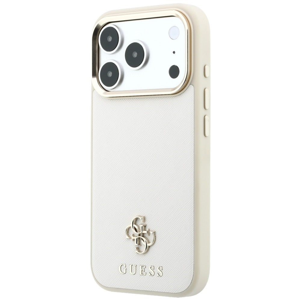 Husa MagSafe pentru Apple iPhone 18 Pro Max / 17 Pro Max, Guess, Saffiano Small 4G Classic, Bej