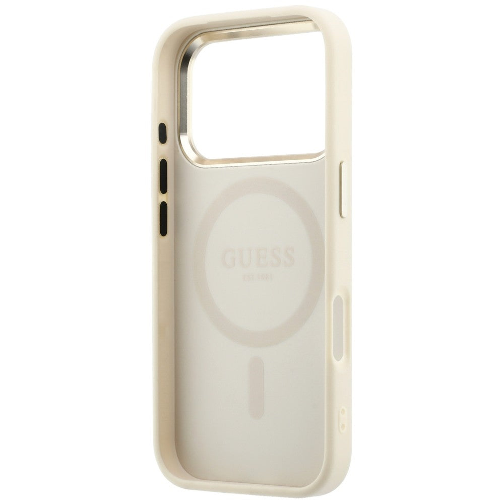 Husa MagSafe pentru Apple iPhone 18 Pro Max / 17 Pro Max, Guess, Saffiano Small 4G Classic, Bej