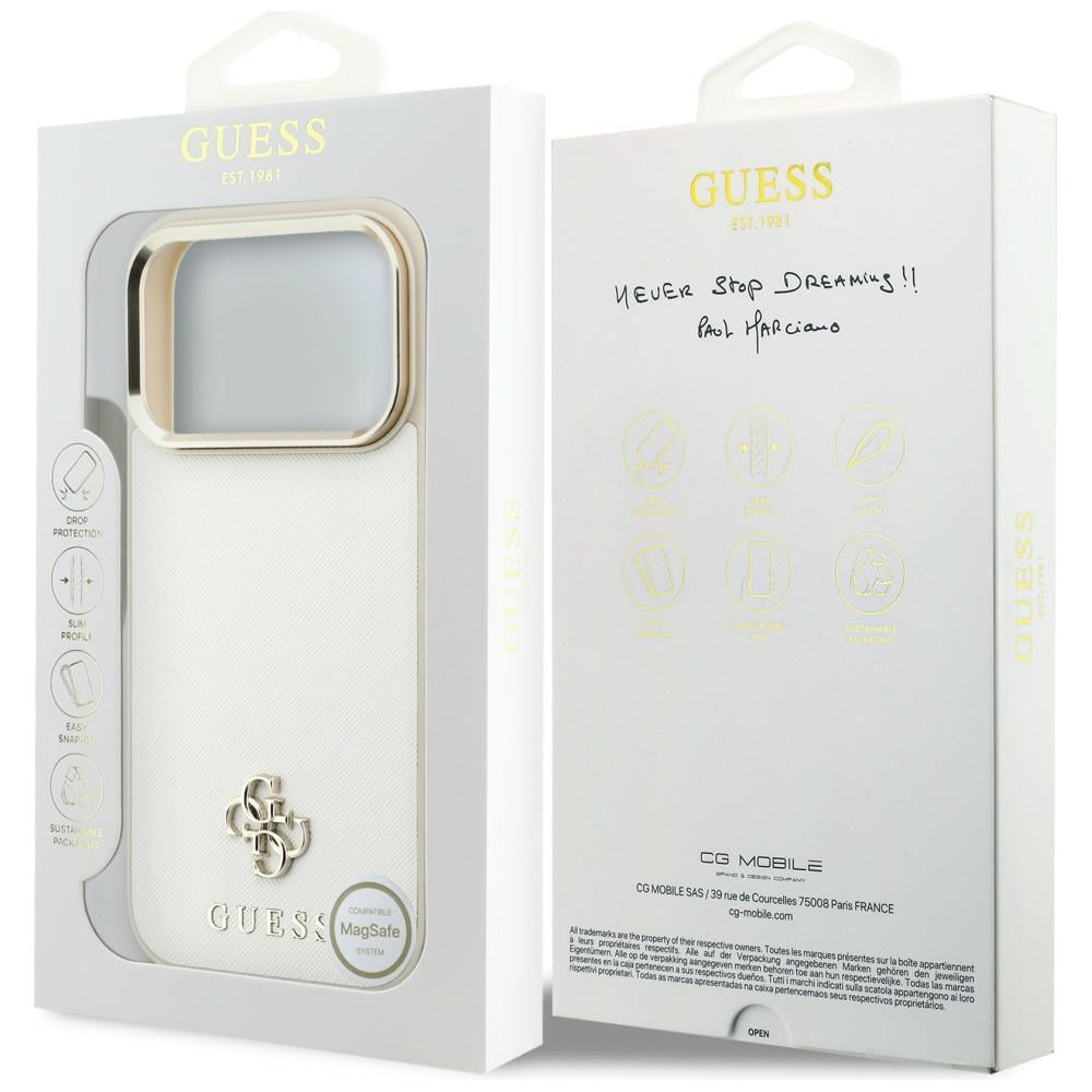Husa MagSafe pentru Apple iPhone 18 Pro Max / 17 Pro Max, Guess, Saffiano Small 4G Classic, Bej