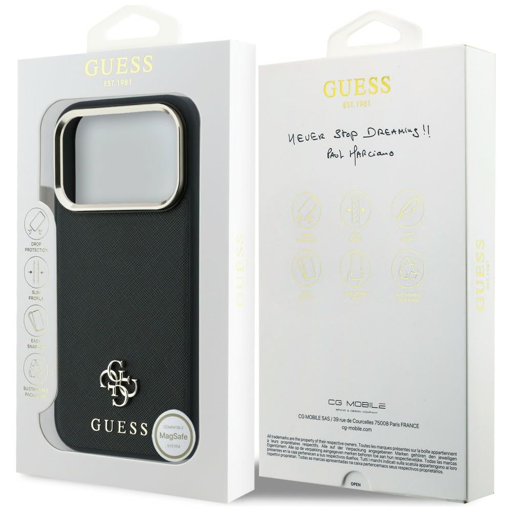 Husa MagSafe pentru Apple iPhone 18 Pro Max / 17 Pro Max, Guess, Saffiano Small 4G Classic, Neagra