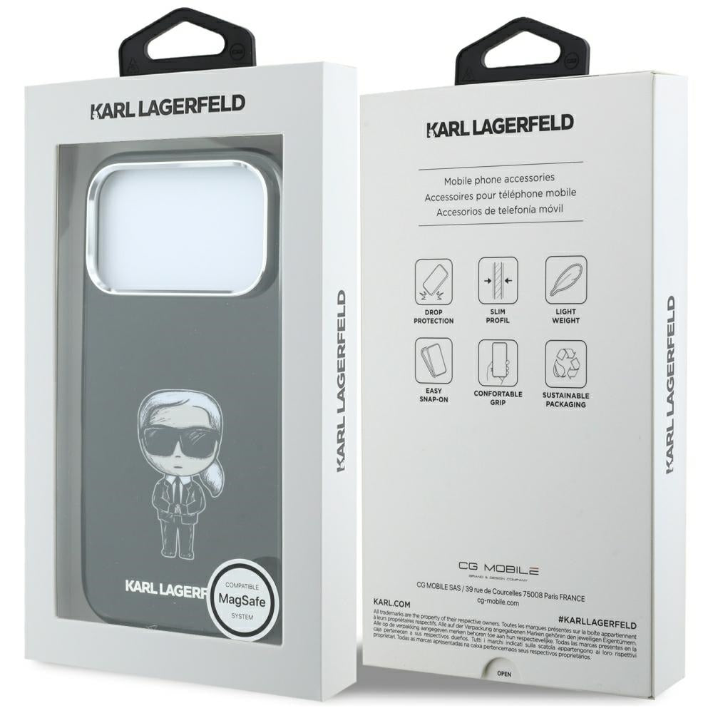 Husa MagSafe pentru Apple iPhone 18 Pro Max / 17 Pro Max, Karl Lagerfeld, HC IML Ikonik Sketch Print, Neagra