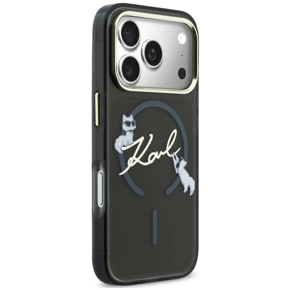 Husa MagSafe pentru Apple iPhone 18 Pro Max / 17 Pro Max, Karl Lagerfeld, IML Choupette Karl Script Logo, Neagra