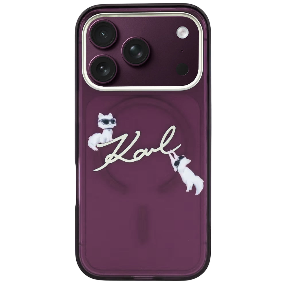 Husa MagSafe pentru Apple iPhone 18 Pro Max / 17 Pro Max, Karl Lagerfeld, IML Choupette Karl Script Logo, Visinie