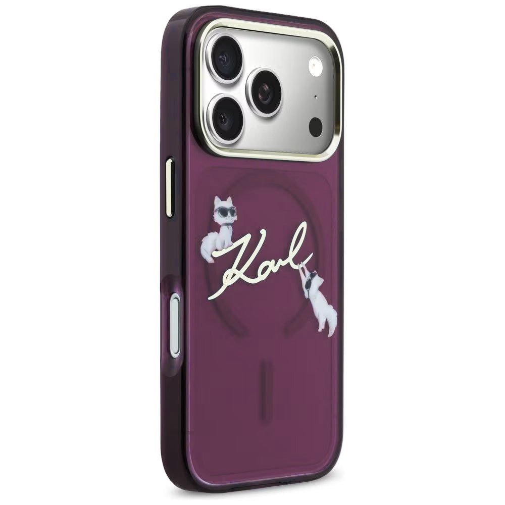 Husa MagSafe pentru Apple iPhone 18 Pro Max / 17 Pro Max, Karl Lagerfeld, IML Choupette Karl Script Logo, Visinie